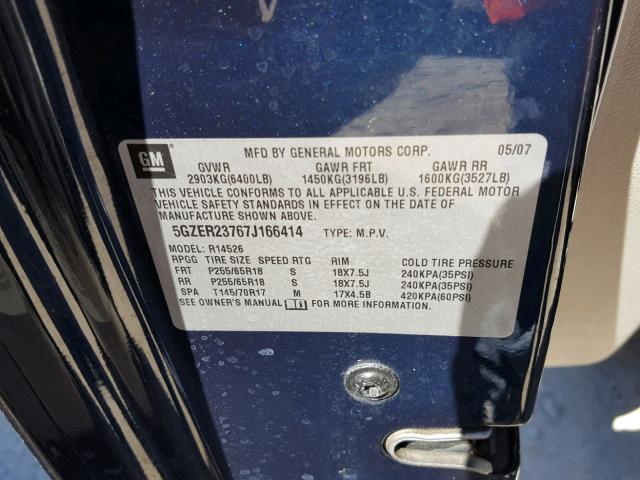 5GZER23767J166414 - 2007 SATURN OUTLOOK XR ლურჯი ფოტო 10