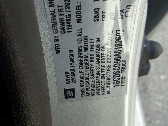 1GCDSCD98A8102607 - 2010 CHEVROLET COLORADO L SILVER photo 10