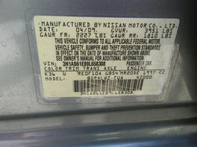 3N1AB61E89L658308 - 2009 NISSAN SENTRA 2.0 SILVER photo 10