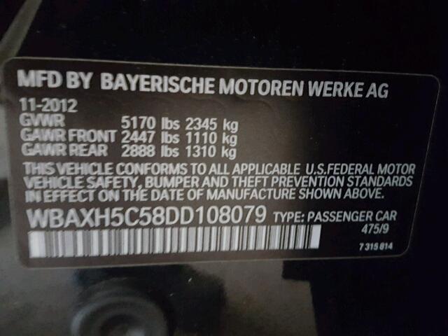 WBAXH5C58DD108079 - 2013 BMW 528 XI BLACK photo 10