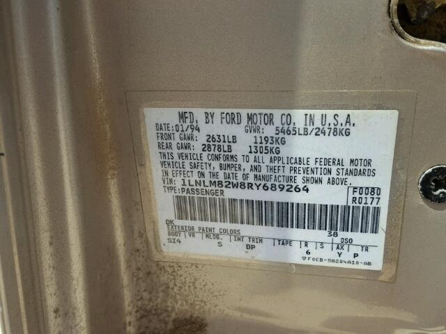 1LNLM82W8RY689264 - 1994 LINCOLN TOWN CAR S TAN photo 10