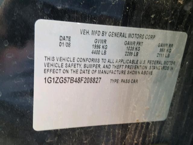 1G1ZG57B48F208827 - 2008 CHEVROLET MALIBU LS BLACK photo 10