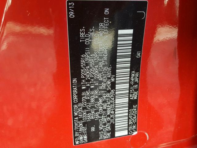 JTLZE4FE0DJ047598 - 2013 TOYOTA SCION XB Qırmızı foto 10