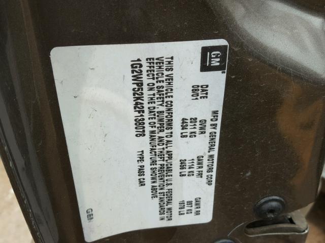 1G2WP52K42F138078 - 2002 PONTIAC GRAND PRIX TAN photo 10