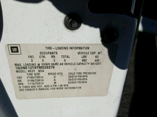 1G2NE12T8TM528276 - 1996 PONTIAC GRAND AM S თეთრი ფოტო 10