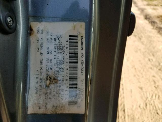 4C3AG52H43E073916 - 2003 CHRYSLER SEBRING GRAY photo 10