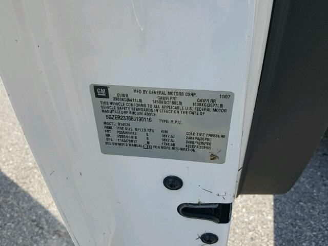 5GZER23768J190116 - 2008 SATURN OUTLOOK XR თეთრი ფოტო 10