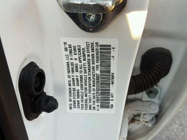 19XFC2F82GE069607 - 2016 HONDA CIVIC EX 白色 照片 10