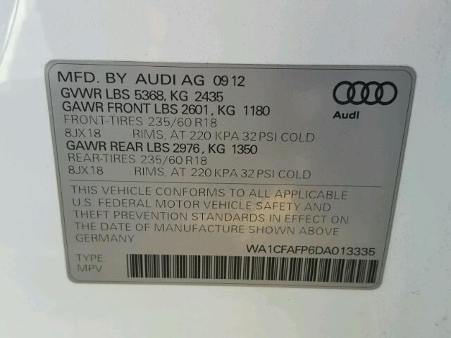 WA1CFAFP6DA013335 - 2013 AUDI Q5 PREMIUM WHITE photo 10