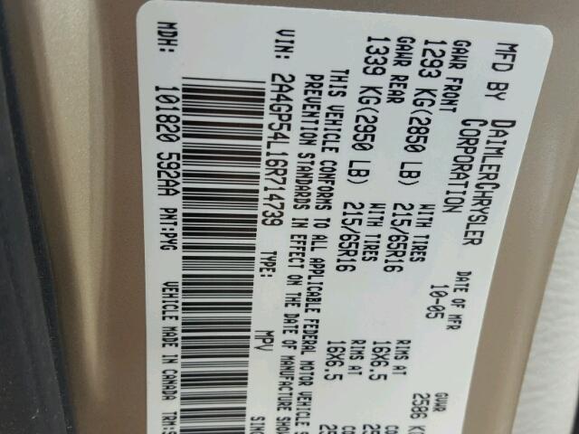 2A4GP54L16R714739 - 2006 CHRYSLER TOWN & COU Bej foto 10