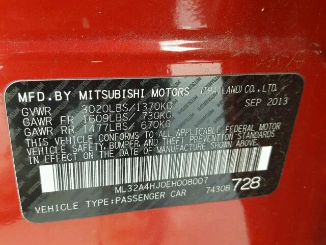 ML32A4HJ0EH008007 - 2014 MITSUBISHI MIRAGE ES RED photo 10