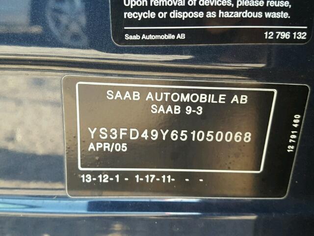 YS3FD49Y651050068 - 2005 SAAB 9-3 ARC BLUE photo 10