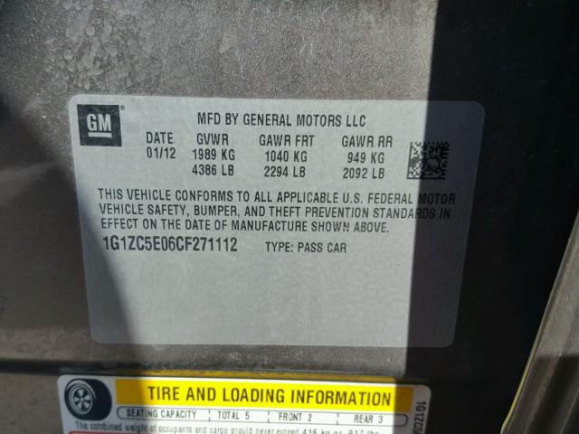 1G1ZC5E06CF271112 - 2012 CHEVROLET MALIBU 1LT BROWN photo 10