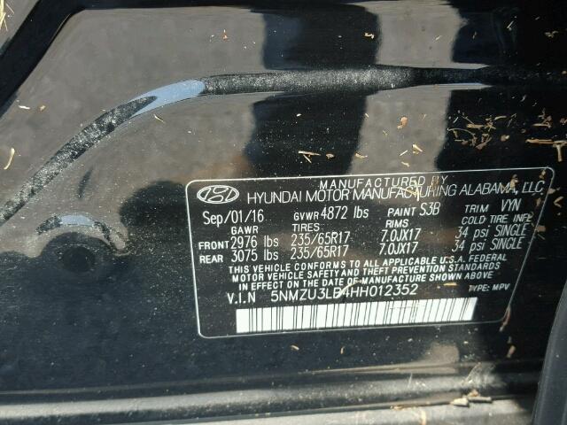 5NMZU3LB4HH012352 - 2017 HYUNDAI SANTA FE S 黑色 照片 10