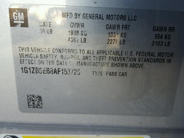 1G1ZB5EB8AF153726 - 2010 CHEVROLET MALIBU LS ვერცხლისფერი ფოტო 10