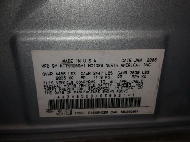 4A3AB56SX6E053141 - 2006 MITSUBISHI GALANT LS SILVER photo 10