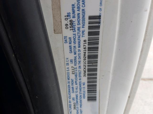 3VWCK21C92M416718 - 2002 VOLKSWAGEN NEW BEETLE 白色 照片 10