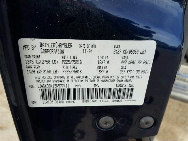 1J4GK38K15W577411 - 2005 JEEP LIBERTY RE BLUE photo 10