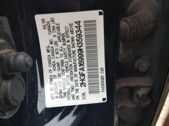 2HGFA16999H359344 - 2009 HONDA CIVIC EXL 黑色 照片 10