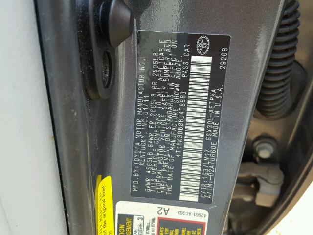 4T1BK3DB8BU408883 - 2011 TOYOTA AVALON BAS BLACK photo 10