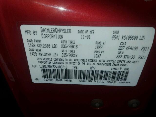 1J8GL58K52W183719 - 2002 JEEP LIBERTY LI ORANGE photo 10