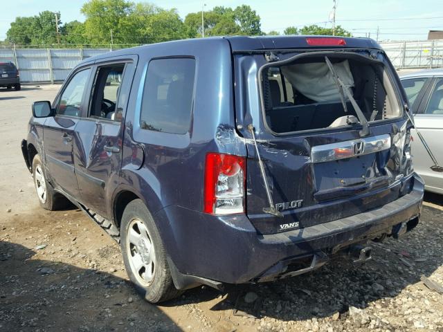 5FNYF4H29CB005749 - 2012 HONDA PILOT LX BLUE photo 3