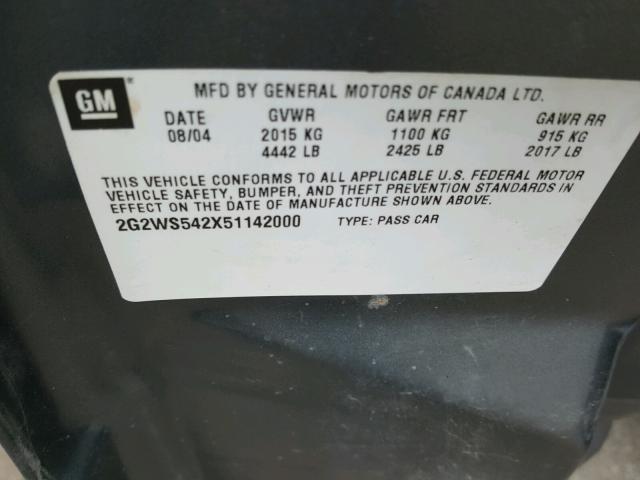 2G2WS542X51142000 - 2005 PONTIAC GRAND PRIX GRAY photo 10
