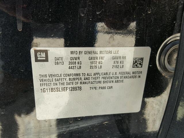 1G11B5SL9EF128978 - 2014 CHEVROLET MALIBU LS შავი ფოტო 10