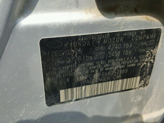 KMHFC46F66A057189 - 2006 HYUNDAI AZERA SE/L SILVER photo 10