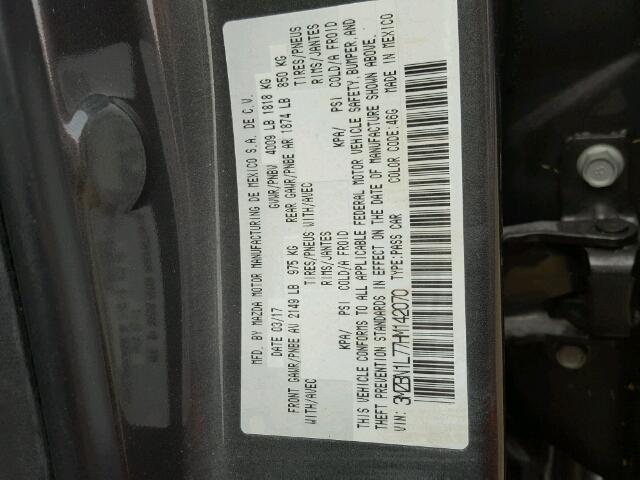 3MZBN1L77HM142070 - 2017 MAZDA 3 GRAY photo 10