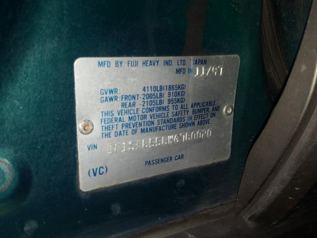JF1SF6556WG760020 - 1998 SUBARU FORESTER S GREEN photo 10