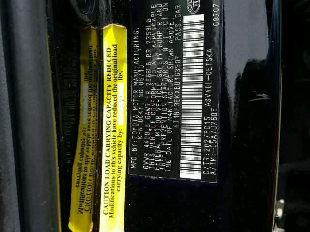 4T1BF3EKXBU163507 - 2011 TOYOTA CAMRY BASE BLACK photo 10