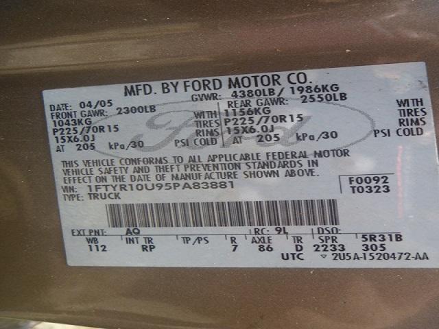 1FTYR10U95PA83881 - 2005 FORD RANGER BEIGE photo 10