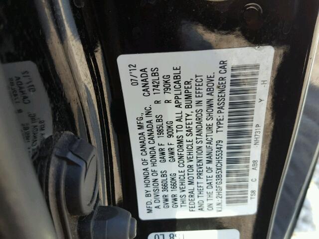 2HGFG3B5XCH553479 - 2012 HONDA CIVIC BLACK photo 10