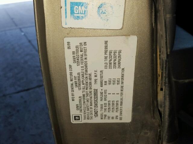 1GNDT13W3X2228532 - 1999 CHEVROLET BLAZER TAN photo 10