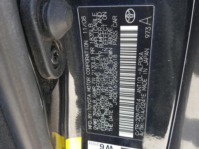 JTKDE167290298618 - 2009 TOYOTA SCION TC 黑色 照片 10