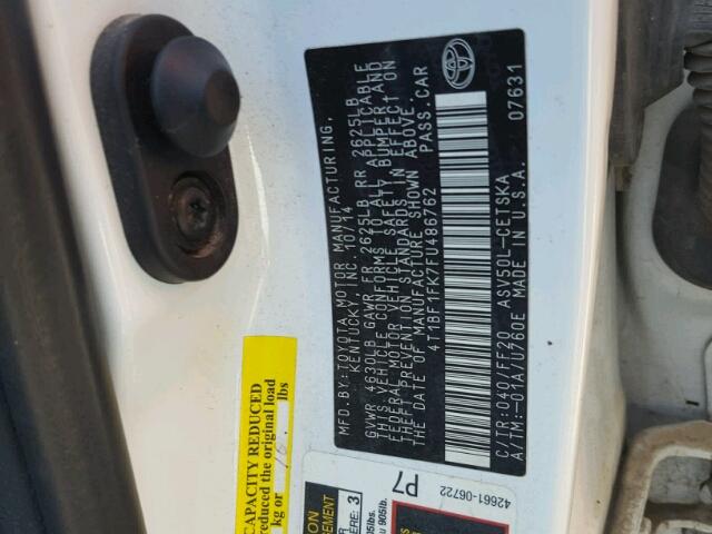 4T1BF1FK7FU486762 - 2015 TOYOTA CAMRY LE 白色 照片 10