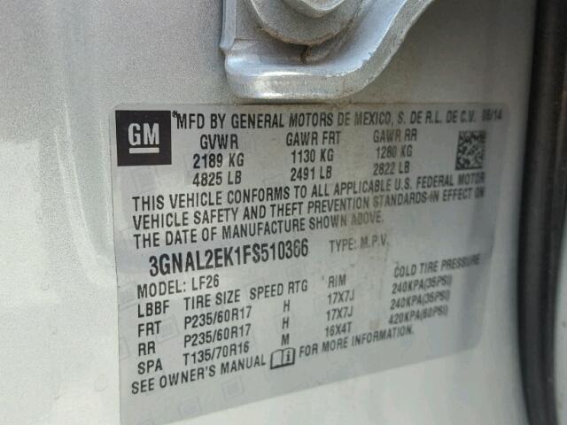 3GNAL2EK1FS510366 - 2015 CHEVROLET CAPTIVA LS 银色 照片 10