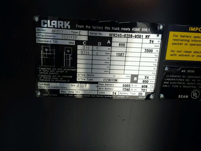 000NPR34503269581 - 2006 CLAR FORKLIFT 绿色 照片 10