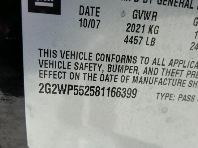 2G2WP552581166399 - 2008 PONTIAC GRAND PRIX შავი ფოტო 10