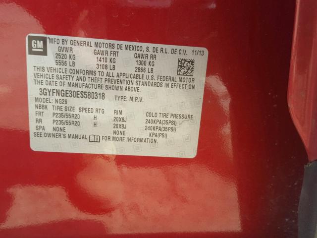 3GYFNGE30ES580318 - 2014 CADILLAC SRX PREMIU RED photo 10