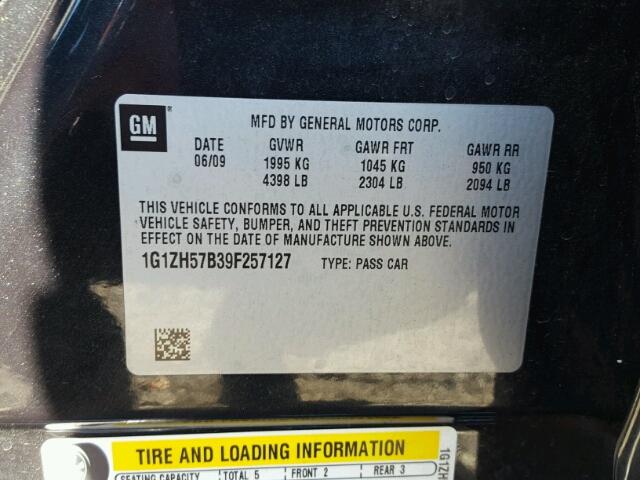 1G1ZH57B39F257127 - 2009 CHEVROLET MALIBU 1LT BLACK photo 10