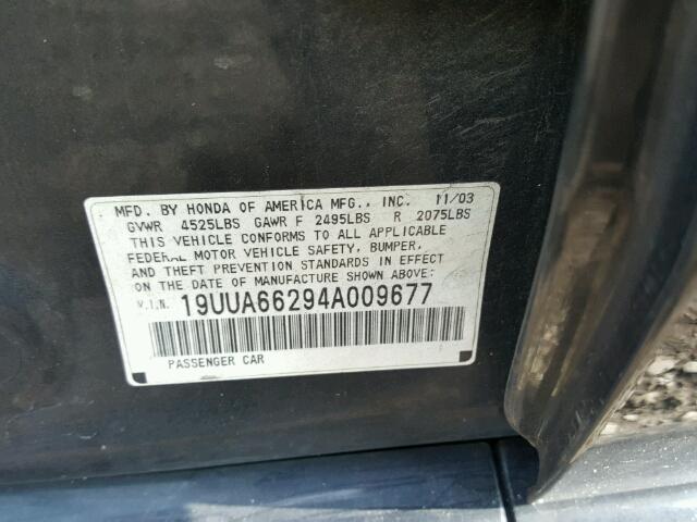 19UUA66294A009677 - 2004 ACURA TL BLACK photo 10