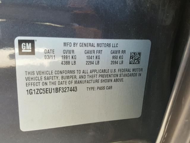 1G1ZC5EU1BF327443 - 2011 CHEVROLET MALIBU 1LT 石墨色 照片 10