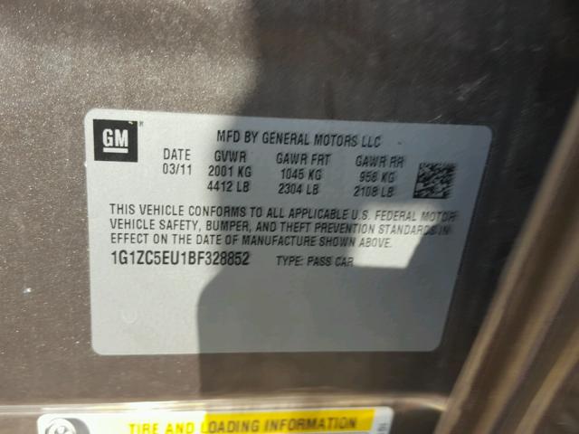 1G1ZC5EU1BF328852 - 2011 CHEVROLET MALIBU 1LT BROWN photo 10