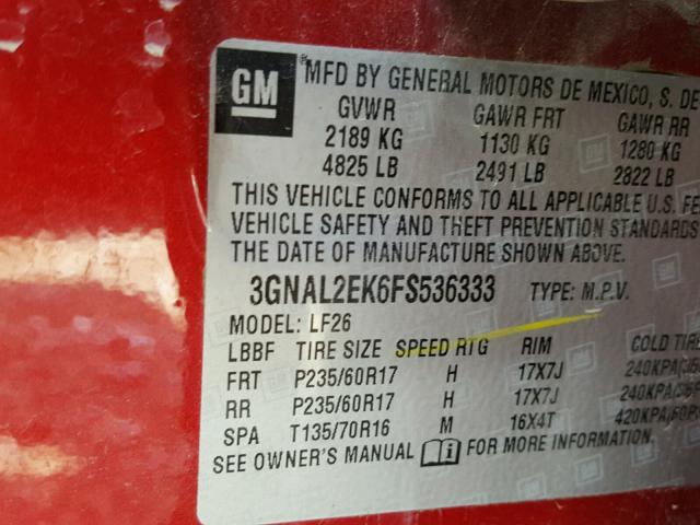 3GNAL2EK6FS536333 - 2015 CHEVROLET CAPTIVA LS 红色 照片 10