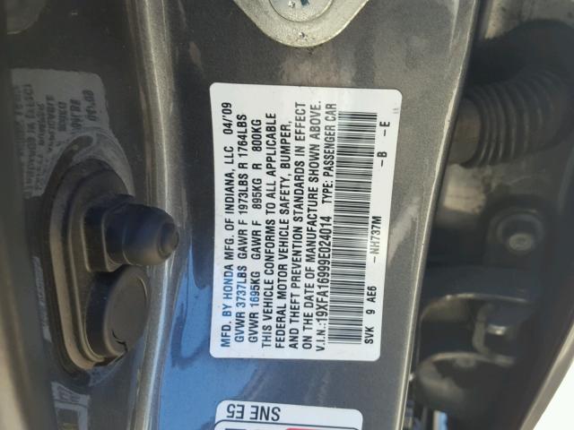 19XFA16999E024014 - 2009 HONDA CIVIC EXL 灰色 照片 10