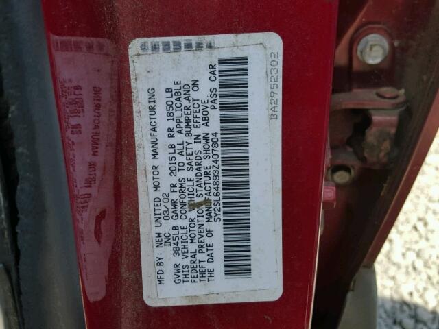 5Y2SL64893Z407804 - 2003 PONTIAC VIBE RED photo 10