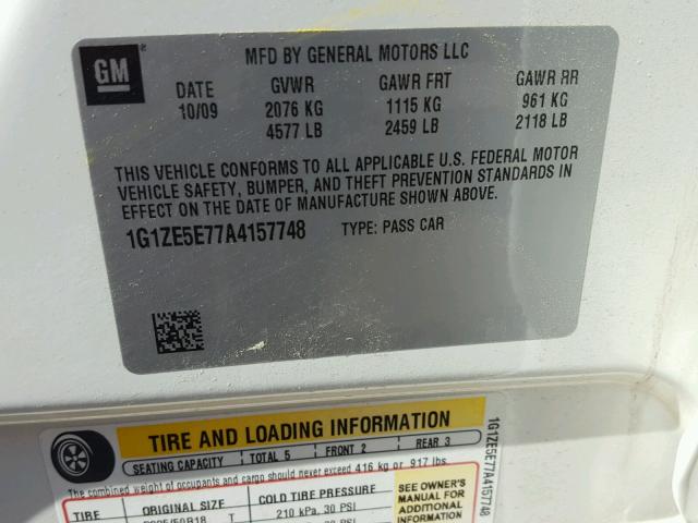 1G1ZE5E77A4157748 - 2010 CHEVROLET MALIBU LTZ 白色 照片 10