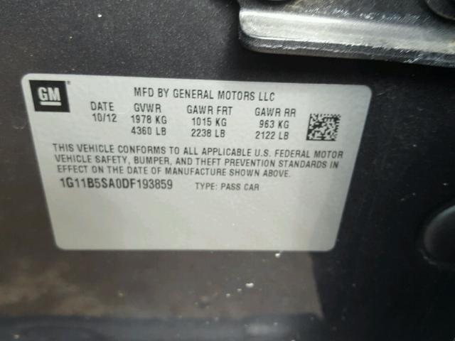 1G11B5SA0DF193859 - 2013 CHEVROLET MALIBU LS Boz foto 10